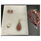 Sterling Silver & Spiny Oyster Jewelry Set,