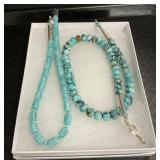 2 Sterling Silver Turquoise Beaded Necklaces,