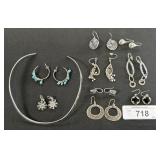 Sterling Silver Collar Choker Necklace & Earrings