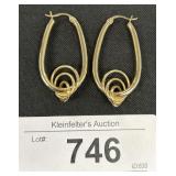 14K Gold Triple Loop Oval Hoop Earrings.