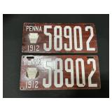 2 1912 Porcelain Pennsylvania License Plates.