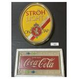 Stroh Light Beer & Coca-Cola Advertising Signs.
