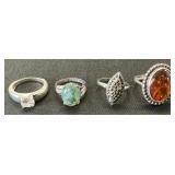 Sterling Silver, Diamond, Amber, Aventurine Rings.