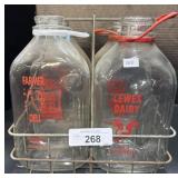 Vintage Milk Jugs & Carrier.