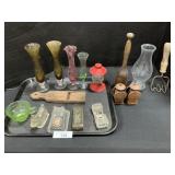 Vases, Uranium Glass Mug, S&P Shakers.