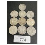 10 90% Silver Morgan Dollars.