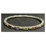 Sterling Silver Bracelet W/18KT Gold & Gemstone