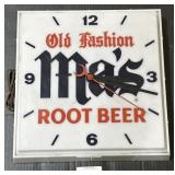 Old Fashion Maï¿½s Root Beer Lighted Adv Clock.