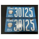 2 1915 Porcelain Pennsylvania License Plates.