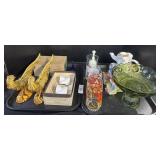 2 Character Glasses, Ceramic Birds, Green