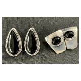 2 Pairs Of Sterling Silver Onyx Earrings.