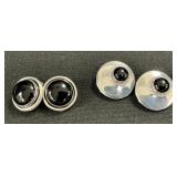 2 Pairs Of Sterling Silver Onyx Earrings.;