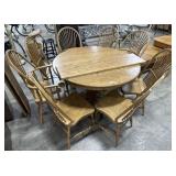 Solid Oak Dining Table, (8) Chairs.