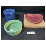 Longaberger Pottery Canister, Dog & Heart Bowls