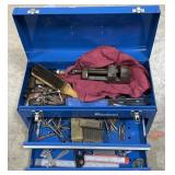 Toolbox w/ Tools, Tap & Dies, Vise, Clamps.