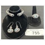 Sterling Silver Aquamarine Ring, Earring, Bracelet