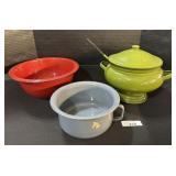 Enamelware Soup Tureen, Bowl & Chamber Pot.