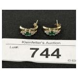 10K Gold Diamond & Emerald Earrings.