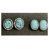 2 Pairs Of Sterling Solver Turquoise Earrings.