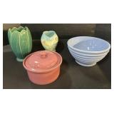 Hull Pottery Floral Vase, Stoneware Bowl, Canister