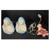 Praying Mary Vases, Girl Sitting Wall Lamp.