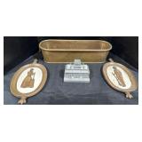 2 Vintage Syroco Wall Plaques, Still Bank, Copper