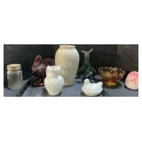 Lenox & Blown Glass Vases, Turkey & Hen Dishes.
