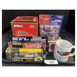 NOS Model Cars, Racing Mug, Nascar Coin Bank.