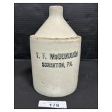 T. F. McDonough Scranton, PA Stoneware Jug.