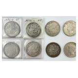 8 90% Silver 1890-1935 Morgan & Peace Dollars.