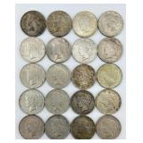 20 90% Silver 1922-1925 Peace Dollars.