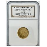90% Gold NGC Slab 2007-W Jamestown 5 Dollar Coin
