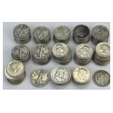 131 90% Silver Halves, Walking Liberty, Franklin.