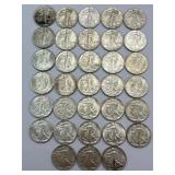 33 90% Silver 1936-1947 Walking Liberty Halves