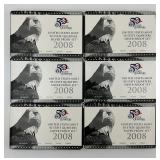 6 2008 Quarter Silver Proof Sets.