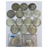 16 90% Silver 1916-1947 Walking Liberty Halves.