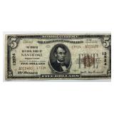 1929 $5 National Currency Nanticoke, PA Note.