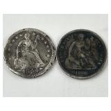90% Silver 1854 & 1860 Seated Liberty Half Dime.
