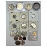 2 40% Silver Kennedy Halves, Ike Dollars, Pennies.
