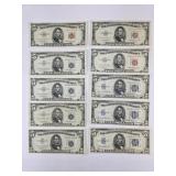3 1934 & 7 1954 Lincoln $5 Bills.
