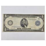 1914 $5 Fedral Reserve Lincon Horse Blanket Note