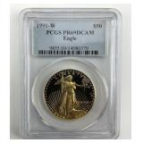91.67% Gold PCGS 1991-W $50 American Eagle.