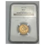 90% Gold NGC Slab 1907-D Liberty Head $5 Coin.
