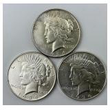 3  90% Silver 1934 Peace Dollars.