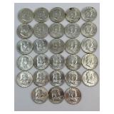 28 90% Silver 1950-1963 Franklin Halves.