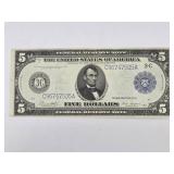 1914 $5 Fedral Reserve Lincon Horse Blanket Note