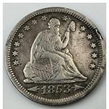 90% Silver 1853 Arrow Seated Liberty Quarter.
