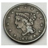 1840 Error Braided Hair Large Cent.