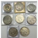 8 90% Silver 1921-1934 Peace Dollars.
