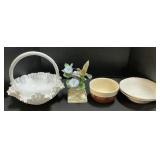 Hobnail Milk Glass Bowl, Music Figurine, Bowls.
